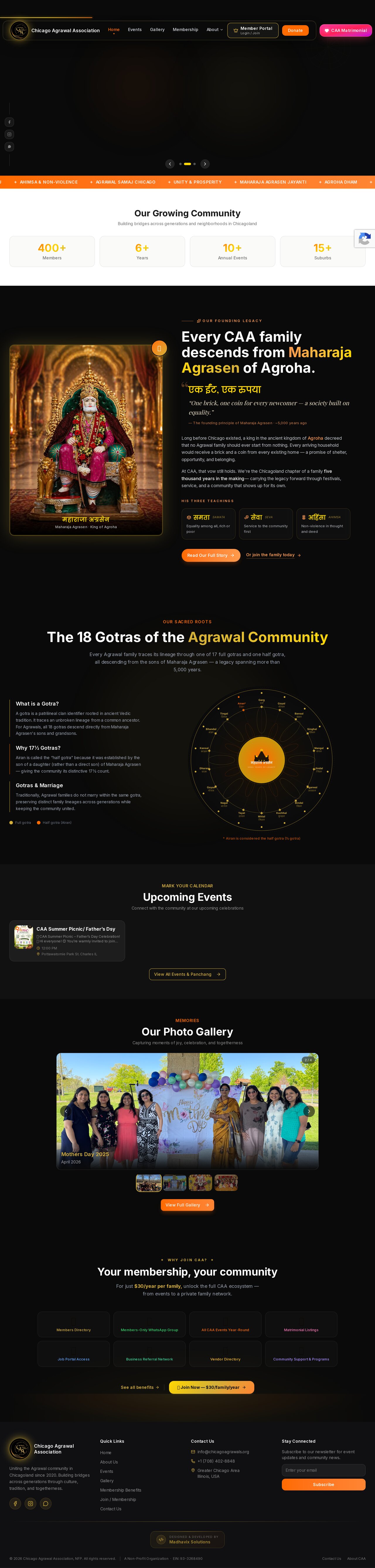 Chicago Agrawal Association — a live site built by Madhavix